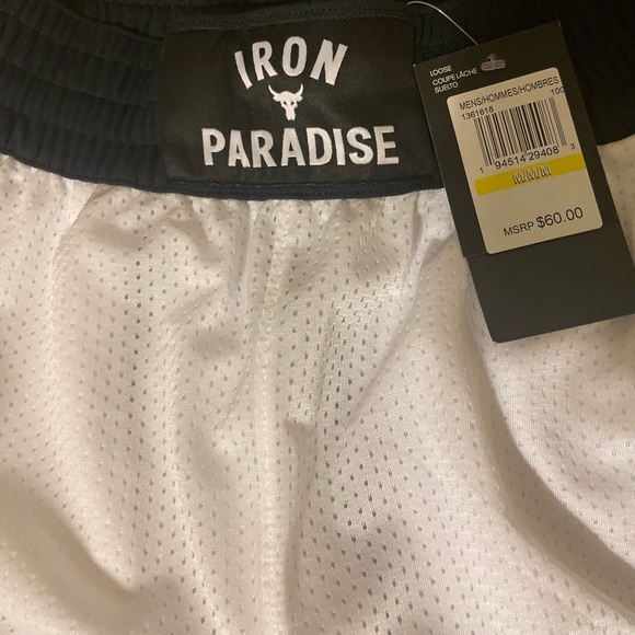 Under Armour Project Rock Mens Iron Paradise White Mesh Shorts 1361618 Sz - Picture 6 of 9